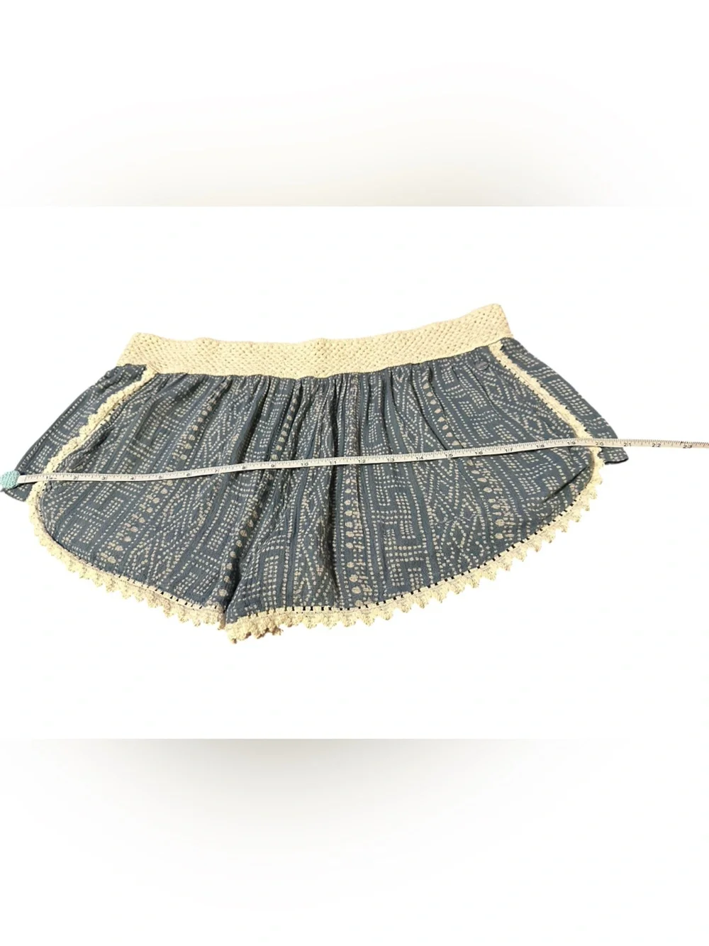 Rip Curl Blue Patterned Crochet Waist Shorts with Cream Trim